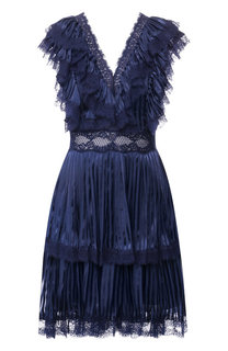 Мини-платье с V-образным вырезом и оборками Alice + Olivia