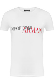Хлопковая футболка с принтом Emporio Armani