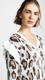 Chaser Leopard Jacquard Ruffle Cardigan