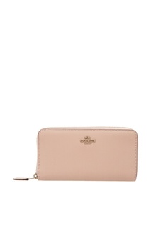 Розовый кожаный кошелек на молнии Coach
