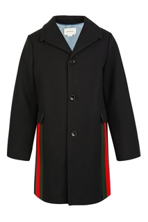 Черное пальто с контрастной отделкой Gucci Kids