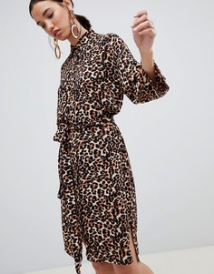 Платье-рубашка с леопардовым принтом In Wear - Коричневый