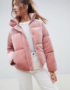 Бархатная дутая куртка с высоким воротом ASOS DESIGN - Розовый