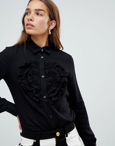 Рубашка с сердцем из рюш Love Moschino - Черный