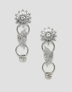 Серебристые серьги с подвесками и камнями ASOS DESIGN - Серебряный
