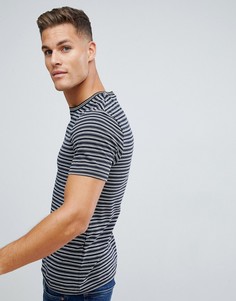 Футболка в полоску с круглым вырезом и отделкой на воротнике Celio - Черный