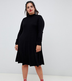 Платье-трапеция в рубчик с длинными рукавами ASOS DESIGN Curve - Черный