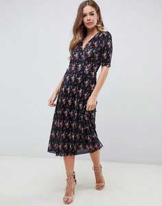 Плиссированное платье миди с цветочным принтом и пуговицами ASOS DESIGN - Мульти