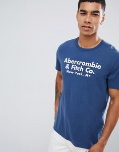 Синяя футболка с принтом логотипа Abercrombie & Fitch - Синий