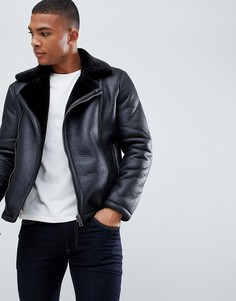 Черная байкерская куртка из искусственной овечьей шерсти New Look - Черный