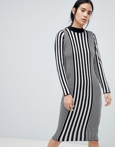 Трикотажное платье миди в вертикальную полоску ASOS DESIGN - Мульти