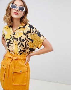 Оранжевая рубашка с короткими рукавами и цветочным принтом River Island - Мульти