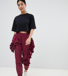Бордовые джоггеры с оборками ASOS DESIGN Petite - Красный