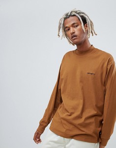 Коричневый лонгслив с высоким воротом и вышивкой Carhartt WIP - Коричневый