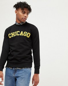 Свитшот с флоковой надписью Chicago Jack & Jones Originals - Черный