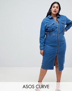 Джинсовое платье в стиле милитари ASOS DESIGN Curve - Синий