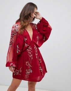 Платье мини с вышивкой Free People - Красный
