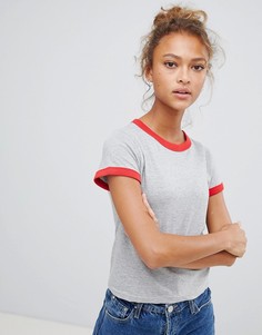 Футболка с контрастной отделкой на вороте и рукавах Brave Soul - Серый