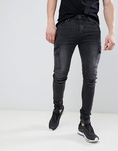 Черные супероблегающие байкерские джинсы с карманами на клапанах ASOS DESIGN - Черный