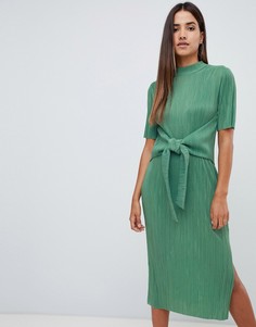 Плиссированное платье миди с декоративным узлом ASOS DESIGN - Зеленый