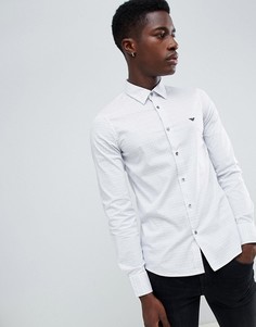 Белая приталенная рубашка со сплошным принтом логотипов Emporio Armani - Белый