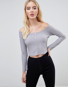 Лонгслив в рубчик на кнопках ASOS DESIGN - Серый