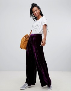 Бархатные брюки с завышенной талией и широкими штанинами Glamorous - Фиолетовый
