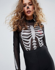 Боди с блестящим скелетом ASOS DESIGN - Черный