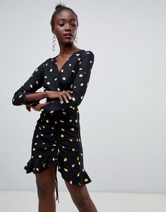 Черное чайное платье с принтом сердечек River Island - Мульти