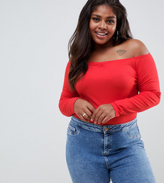Красный топ в рубчик с широким вырезом ASOS DESIGN Curve - Красный