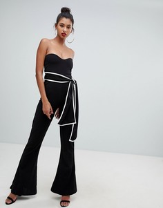 Черный комбинезон-бандо с поясом PrettyLittleThing - Черный