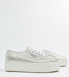 Серебристые кроссовки металлик на платформе Superga 2790 - Серебряный