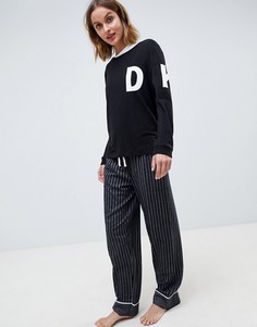 Фланелевые пижамные брюки в полоску DKNY - Черный