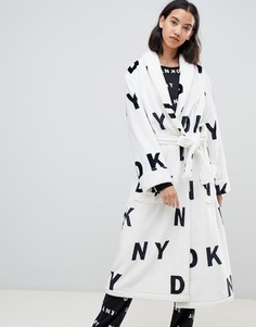 Флисовый халат с капюшоном и логотипом DKNY - Белый