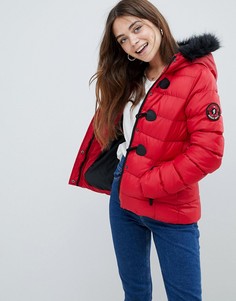 Короткое стеганое пальто с капюшоном из искусственного меха Brave Soul - Красный