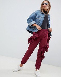 Бордовые джоггеры с оборками ASOS DESIGN - Красный