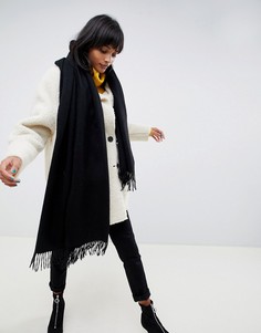 Широкий шарф из овечьей шерсти с кисточками ASOS DESIGN - Черный