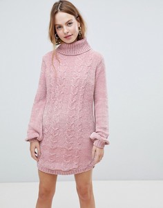 Платье-водолазка крупной вязки QED London - Розовый
