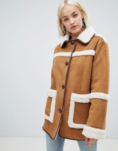 Куртка в винтажном стиле с искусственным мехом ASOS DESIGN - Коричневый