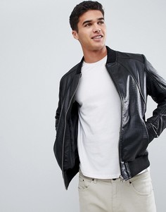 Кожаная куртка с узором крокодиловой кожи Barneys Originals - Черный