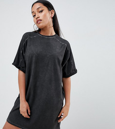 Выбеленное платье-футболка с отворотами на рукавах ASOS DESIGN Petite - Черный