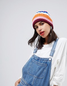 Шапка-бини крупной вязки в полоску ASOS DESIGN - Мульти