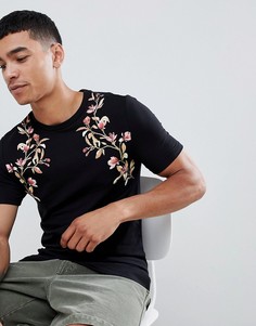 Обтягивающая футболка с цветочным принтом на кокетке ASOS DESIGN - Черный