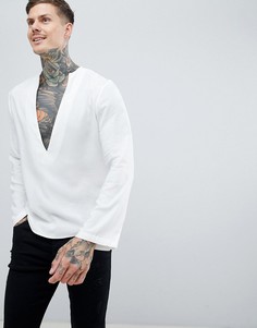 Удлиненная рубашка классического кроя из вискозы с V-образным вырезом ASOS DESIGN - Белый
