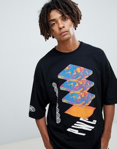 Длинная oversize-футболка с мраморным абстрактным принтом и рукавами до локтя ASOS DESIGN - Черный
