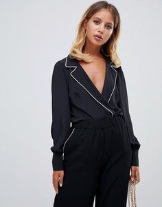 Боди в пижамном стиле с окантовкой ASOS DESIGN - Черный