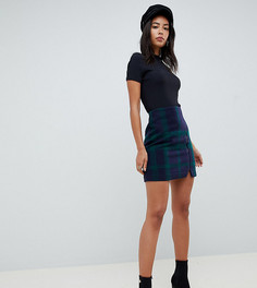 Темно-синяя мини-юбка с принтом тартан и асимметричной молнией ASOS DESIGN Tall - Темно-синий
