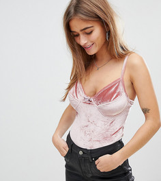 Бархатное боди на бретелях ASOS DESIGN Petite - Розовый