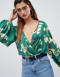 Боди с глубоким вырезом и цветочным принтом ASOS DESIGN - Мульти