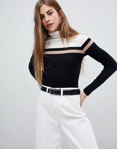 Топ колор блок с отворачивающимся воротником New Look - Черный